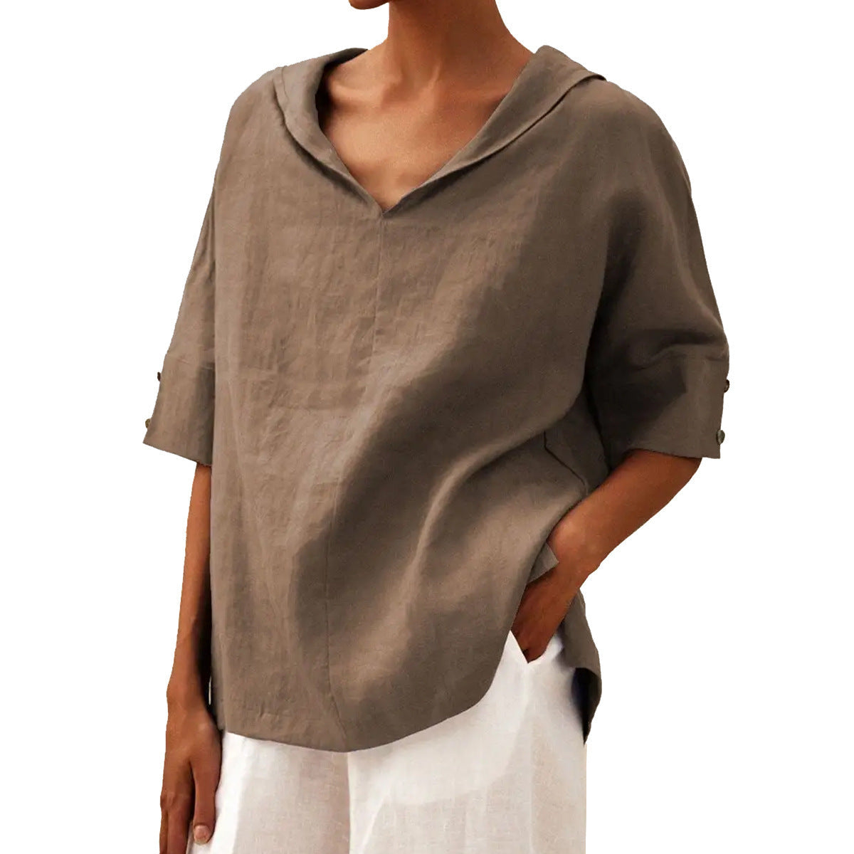 Damen Leinen Halbarm Bluse für Büro und Freizeit – Legerer Komfort, Eleganter Look
