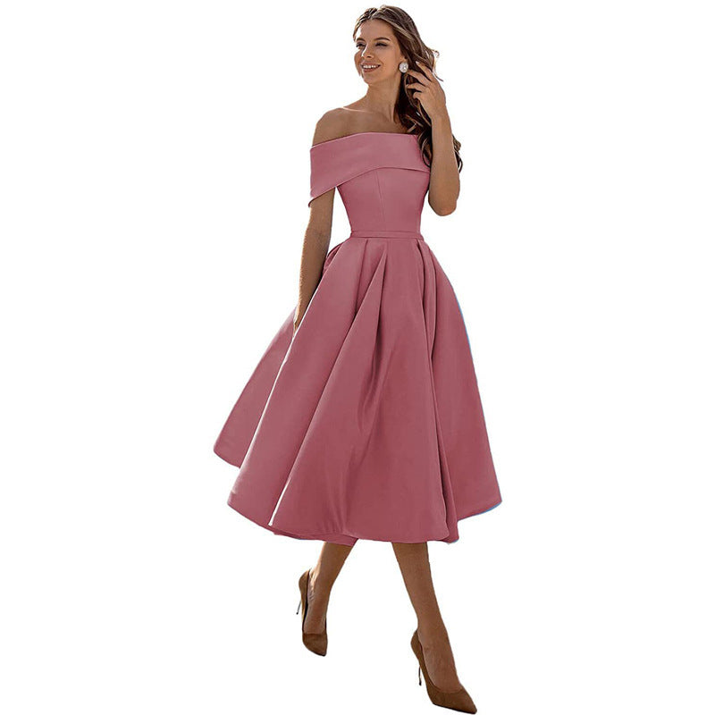 Michelle – Lässiges Trägerloses Satin-Party-Kleid