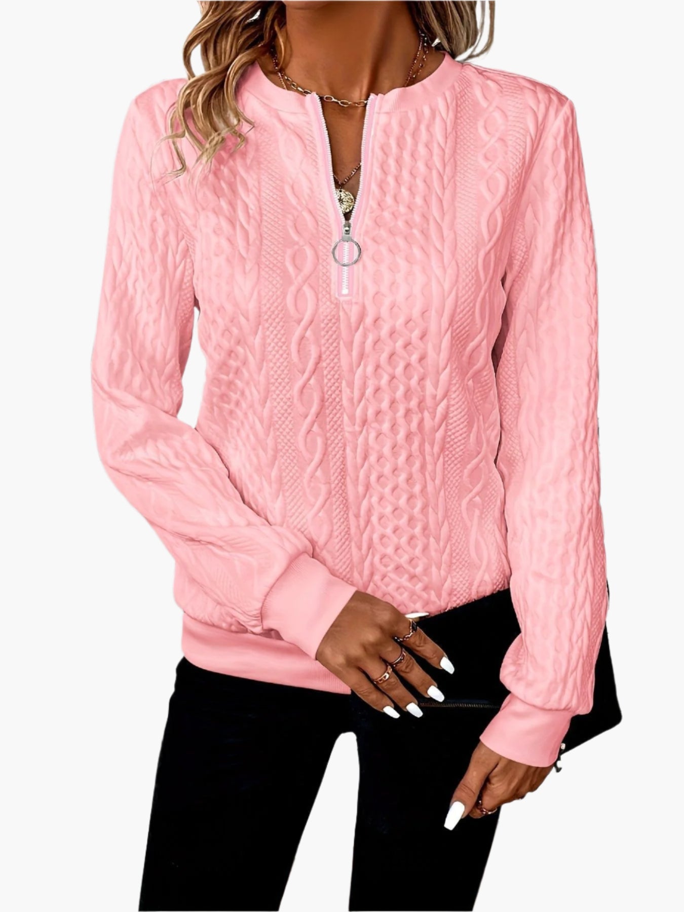 Damen Strickpullover mit Reißverschluss – Modischer Casual Sweater für Alltag und Freizeit