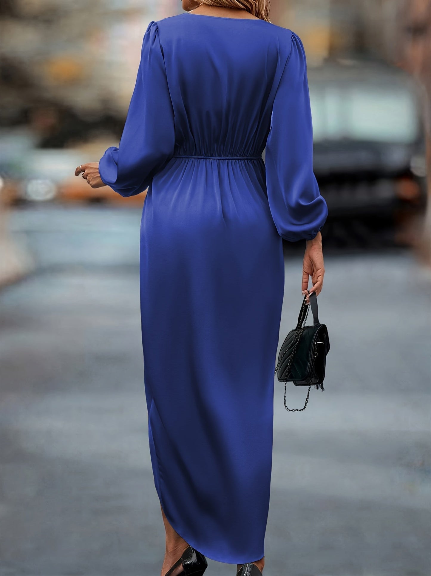 Damen Festliches Wickelkleid mit Raffungen und V-Ausschnitt – Elegantes Abendkleid für besondere Anlässe