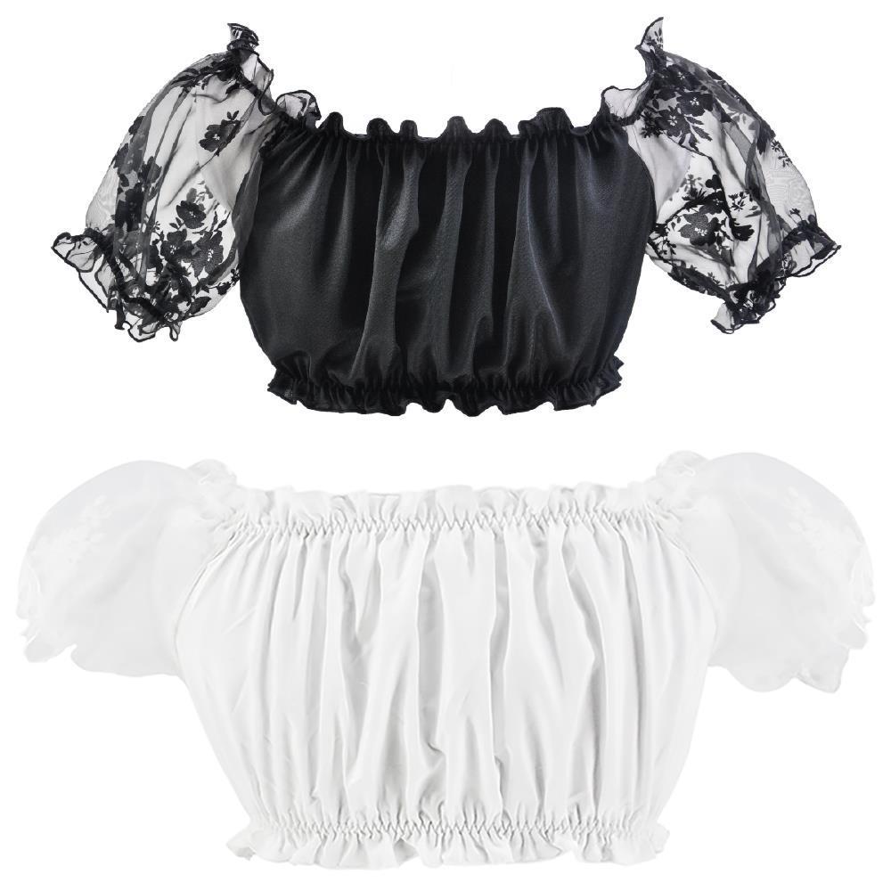Damen Crop Top mit Puffärmeln und Spitze – Oktoberfest Elegantes Off-Shoulder Oberteil für trendbewusste Frauen