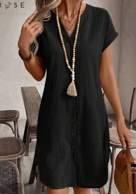 Frederick – Hemdblusenkleid mit Notch-Knopf und Batwing-Ärmeln