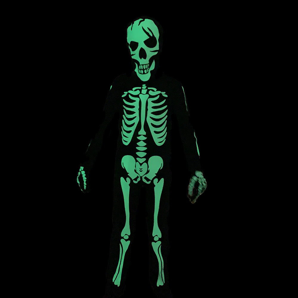 Halloween Kinder Skelett Kostüm – Leuchtender Ganzkörperanzug für Jungen und Mädchen – Perfekt für Halloween-Partys & Trick-or-Treat
