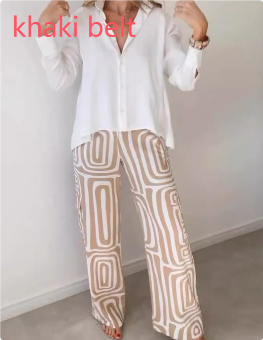 Shannon – Lässiger Damenanzug mit Langarm-Lapelhemd und Weitbein-Hose