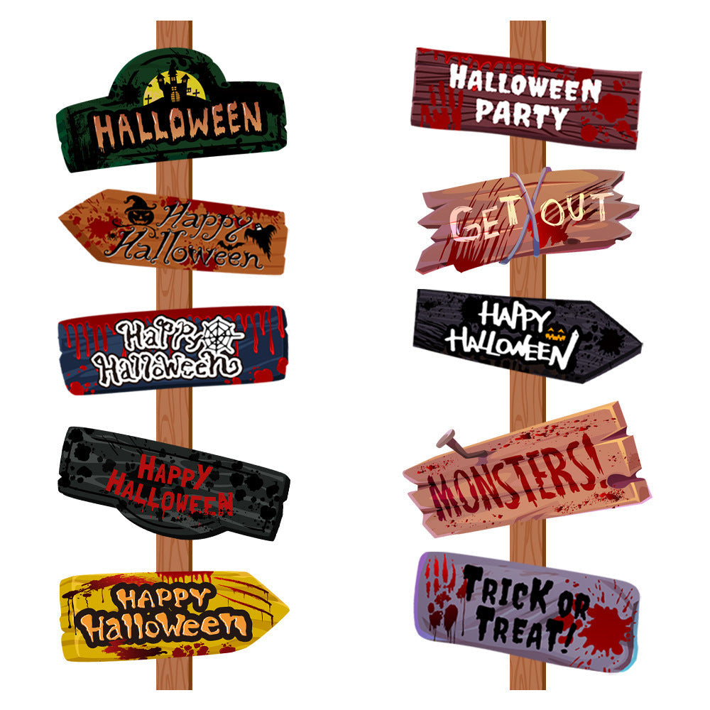 Halloween Deko Wegweiser Schilder Set für Party und Grusel-Atmosphäre