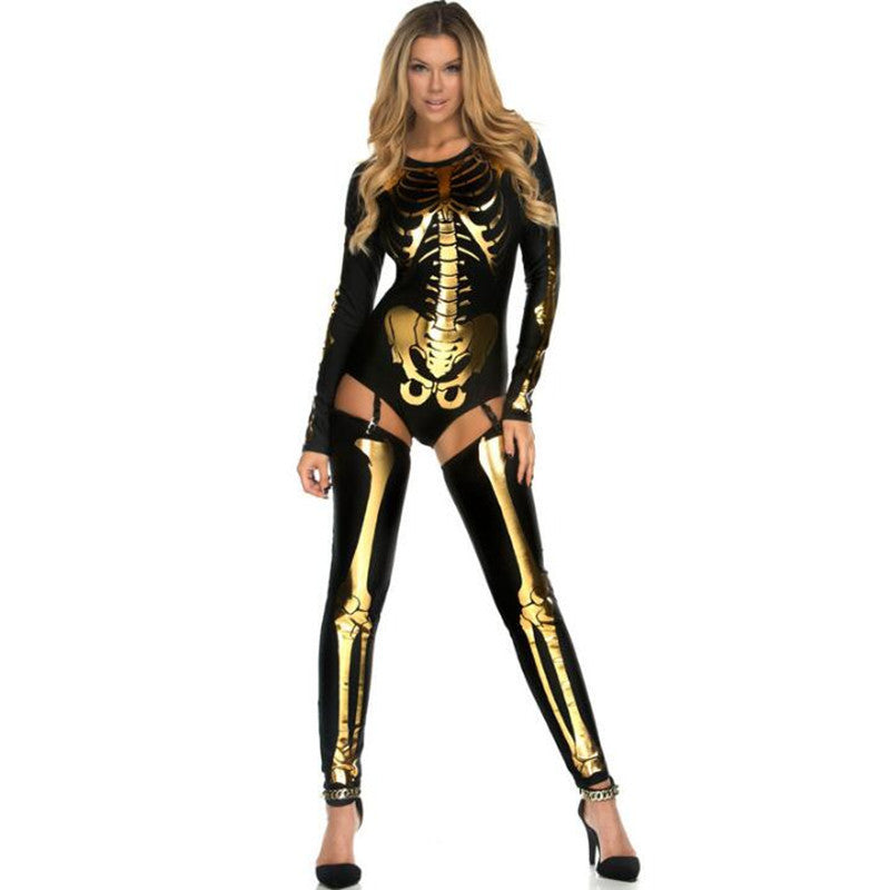 Damen Halloween Skelett Kostüm – Sexy Overall für Halloween Partys & Gruselige Events
