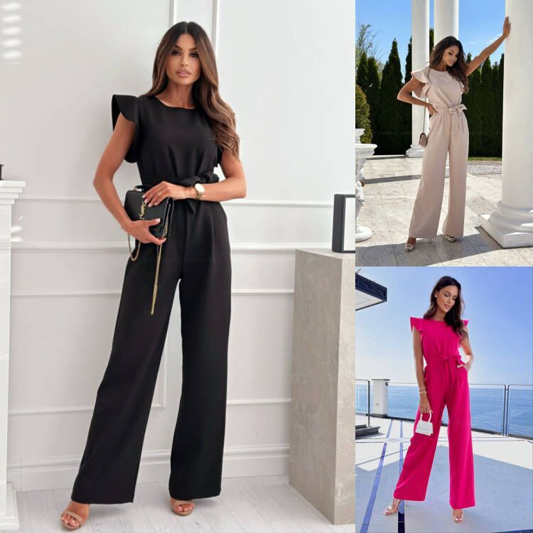 Damen Eleganter Jumpsuit mit Weitem Bein – Stilvoller Einteiler für Büro & Freizeit
