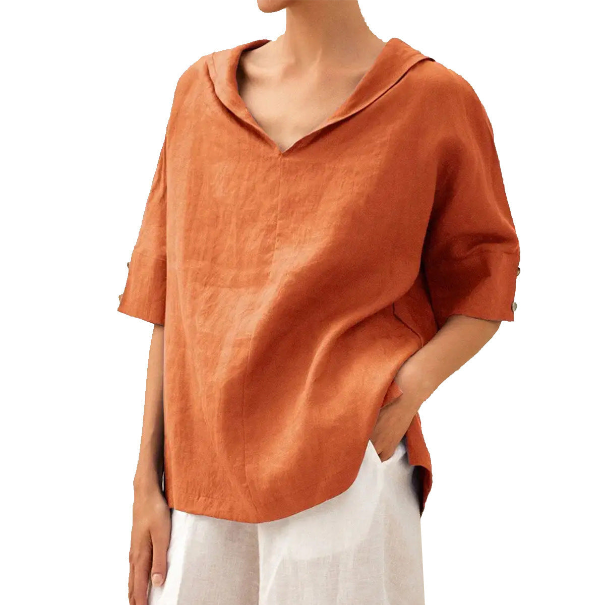 Damen Leinen Halbarm Bluse für Büro und Freizeit – Legerer Komfort, Eleganter Look