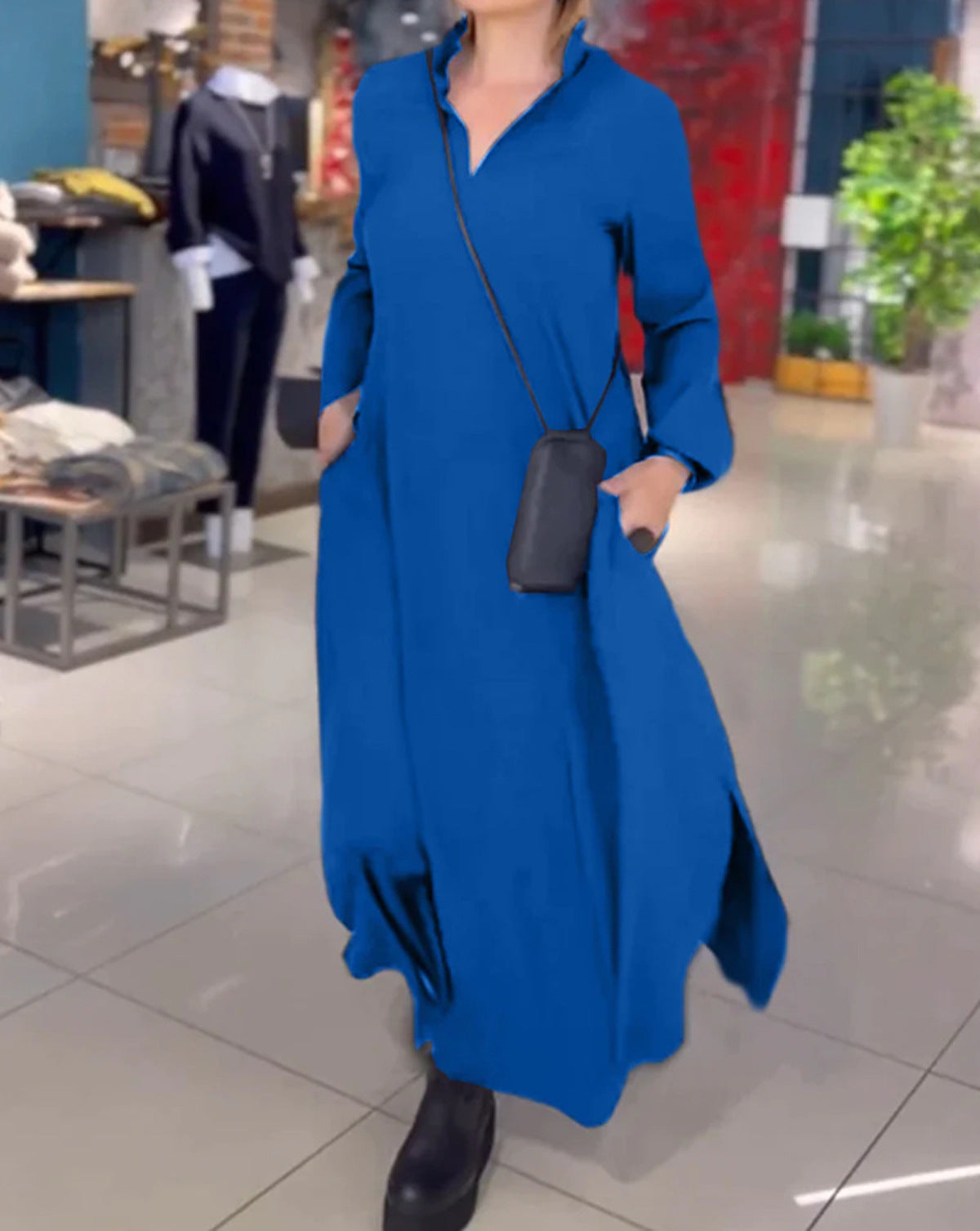 Sharon – Lässiges Langarmkleid mit V-Ausschnitt