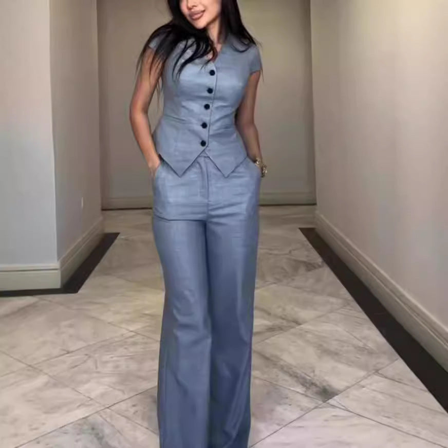 Catherine – V-Ausschnitt Top mit Geraden Hosen