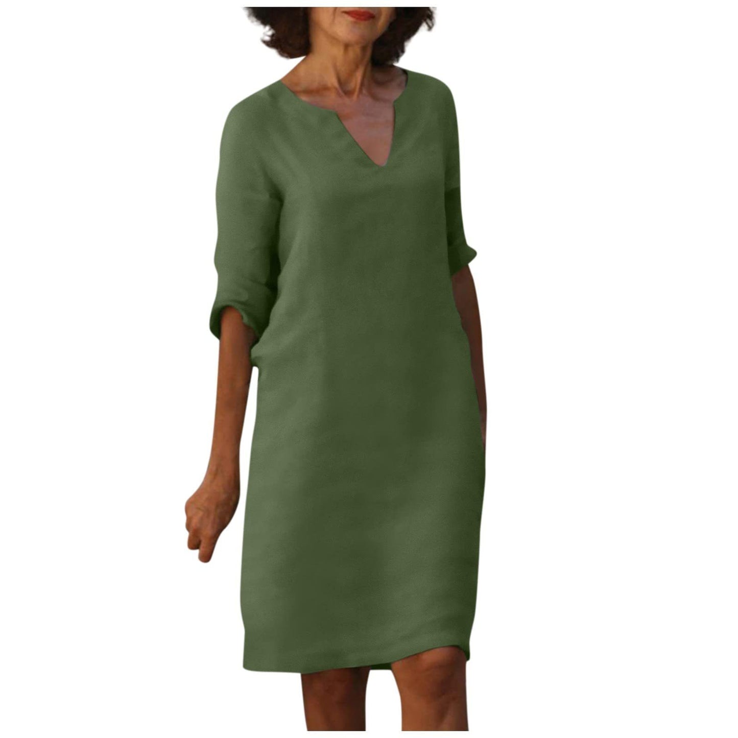 Abigail – Retro Sommerkleid aus Baumwolle und Leinen mit V-Ausschnitt