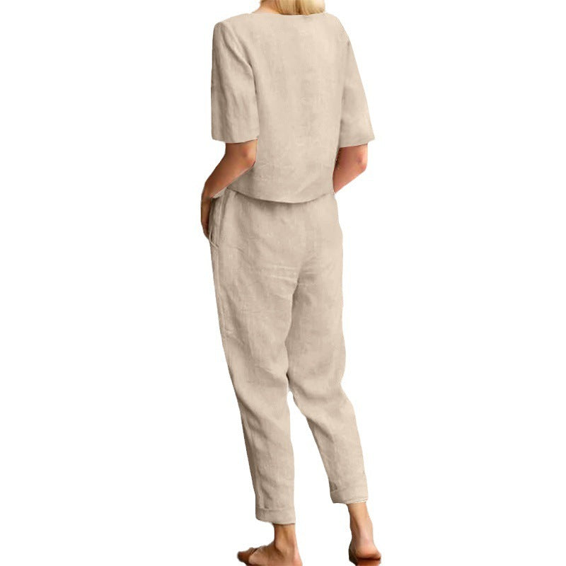 Joan – Weite Damenhose aus Baumwolle und Leinen