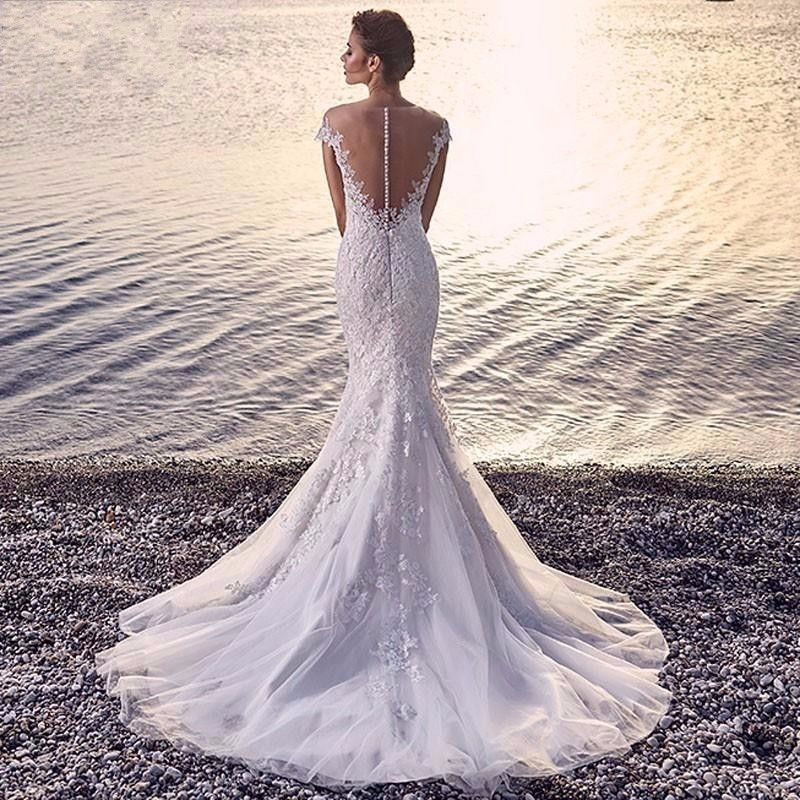 Audrey – Meerjungfrauen-Hochzeitskleid mit Spitze in Weiß