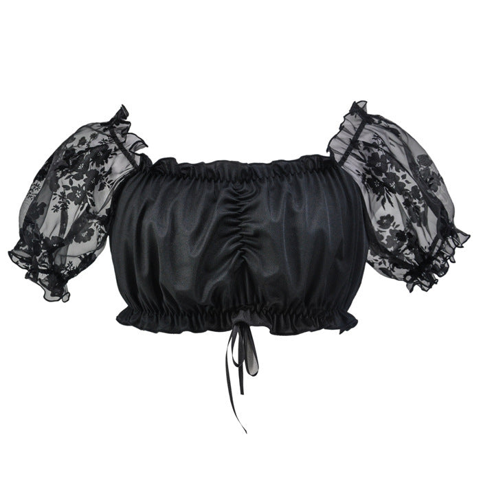 Damen Crop Top mit Puffärmeln und Spitze – Oktoberfest Elegantes Off-Shoulder Oberteil für trendbewusste Frauen