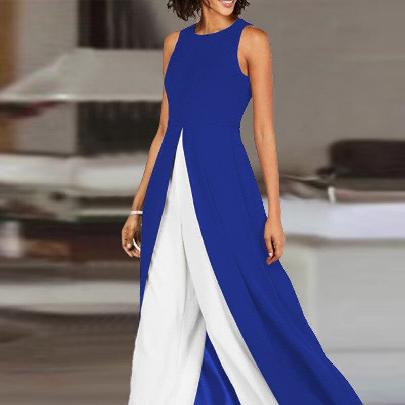 Rose – Modischer Jumpsuit mit Farbkontrast und Rundhalsausschnitt