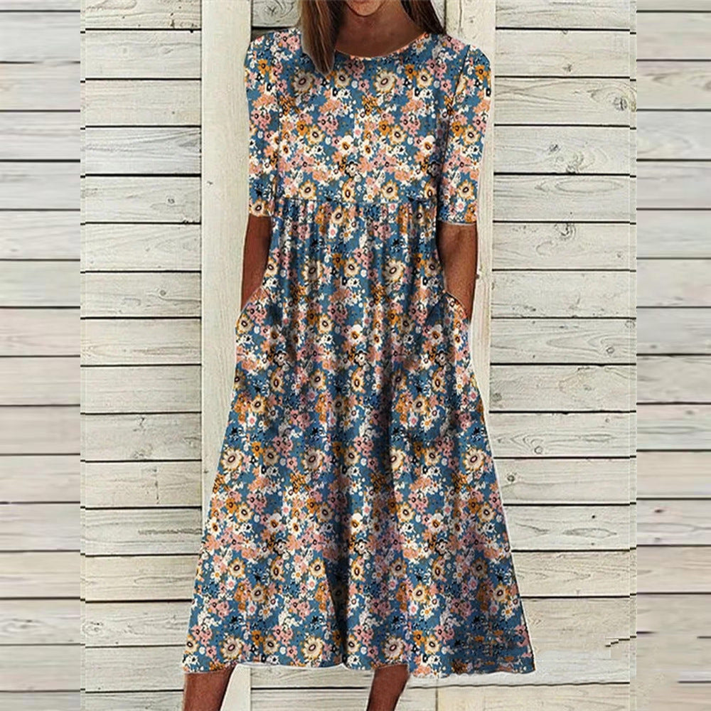 Joy – Langes bedrucktes Kleid mit lockeren Taschen