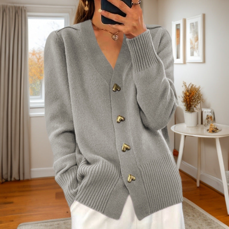 Christina – V-Ausschnitt Strickpullover mit Knopf und langen Ärmeln