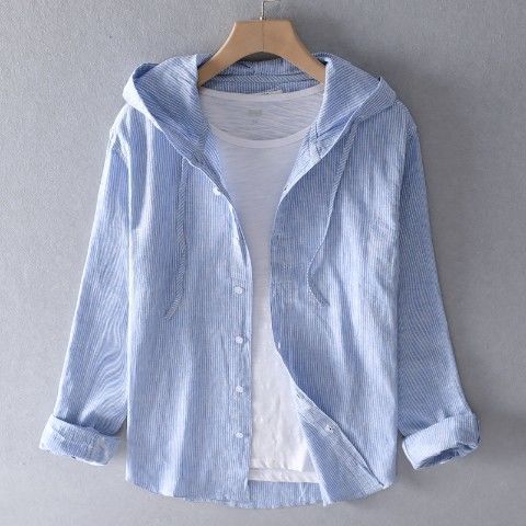 Sommerbluse Damen – Leichte Leinenbluse mit Kapuze im Hemdblusen-Stil
