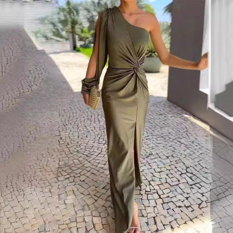Brenda – Schlankes Kleid mit Diagonalem Schulterknoten