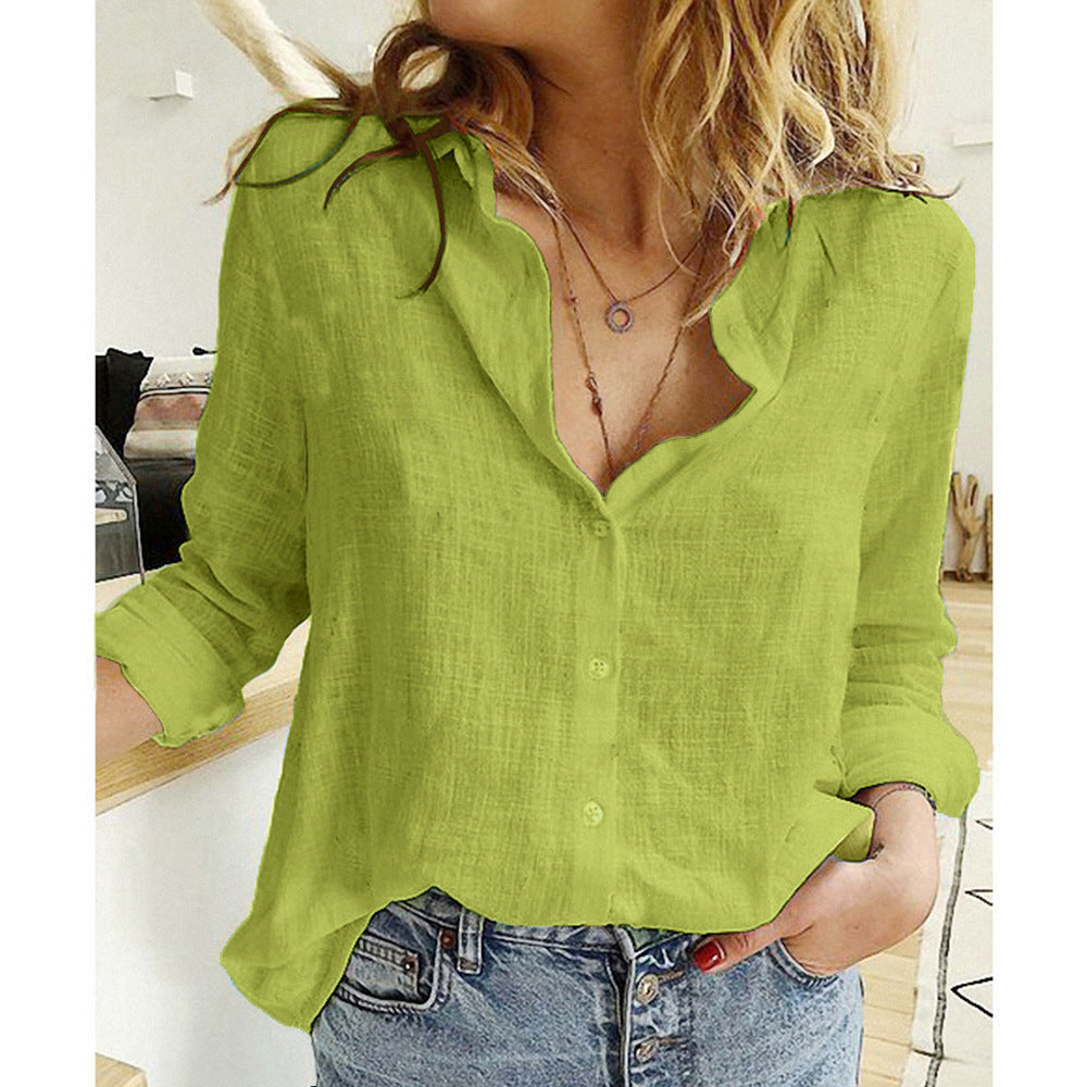 Damen Leinenbluse Lockerer Cardigan Langarm Freizeit Hemd Elegant