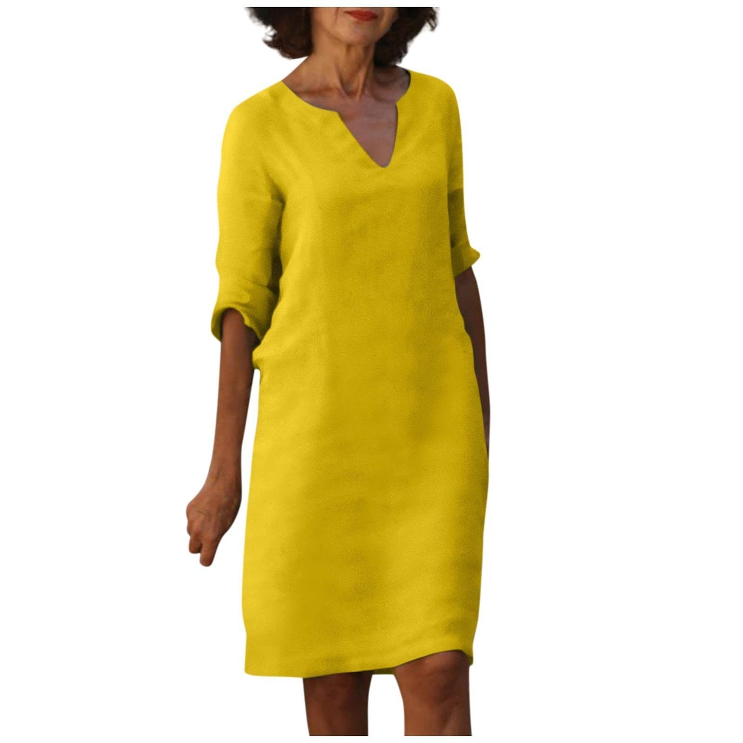 Abigail – Retro Sommerkleid aus Baumwolle und Leinen mit V-Ausschnitt