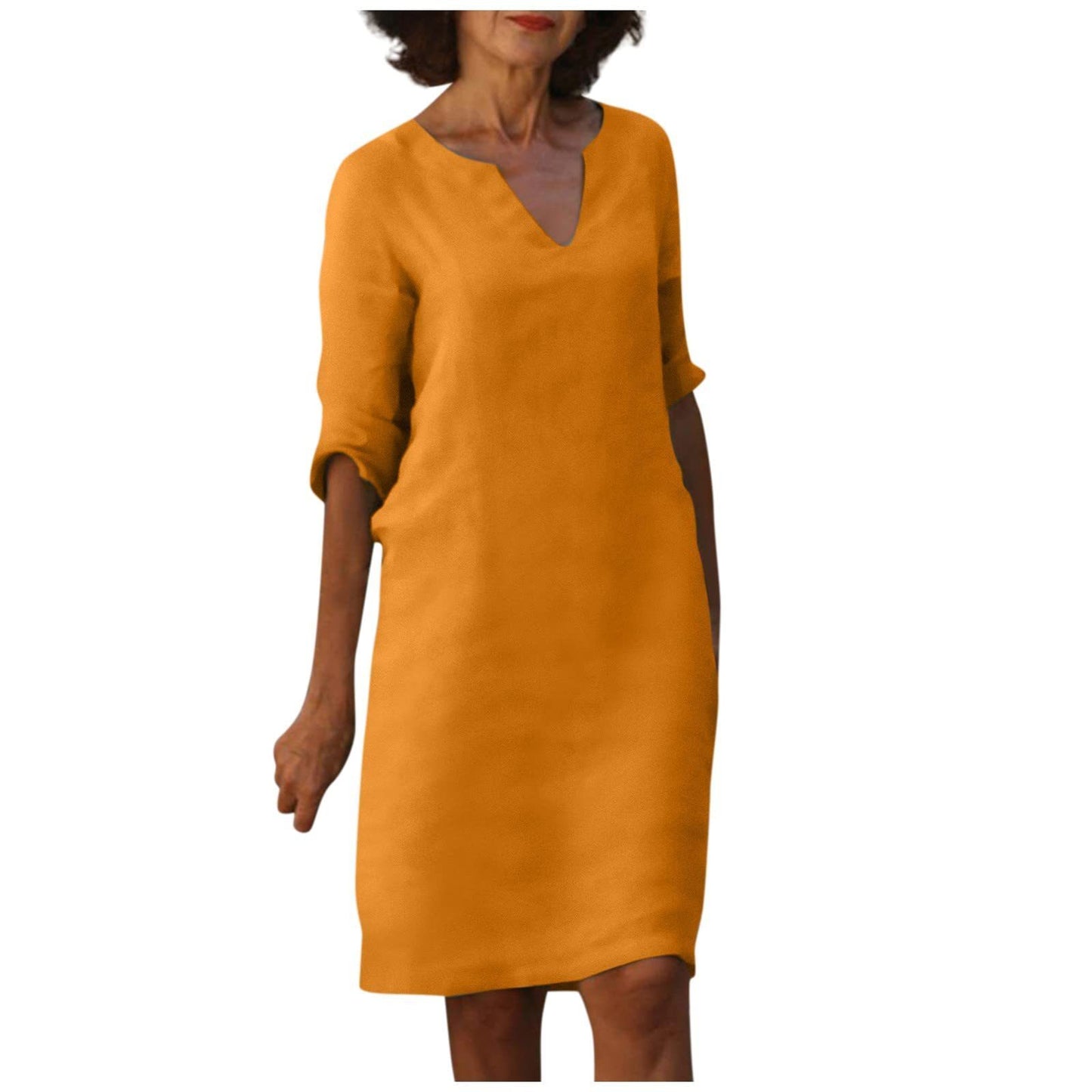 Abigail – Retro Sommerkleid aus Baumwolle und Leinen mit V-Ausschnitt