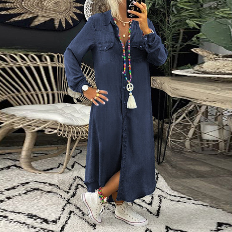 Julia – Langer Jeansrock mit Kurzarm-Hemdkragen