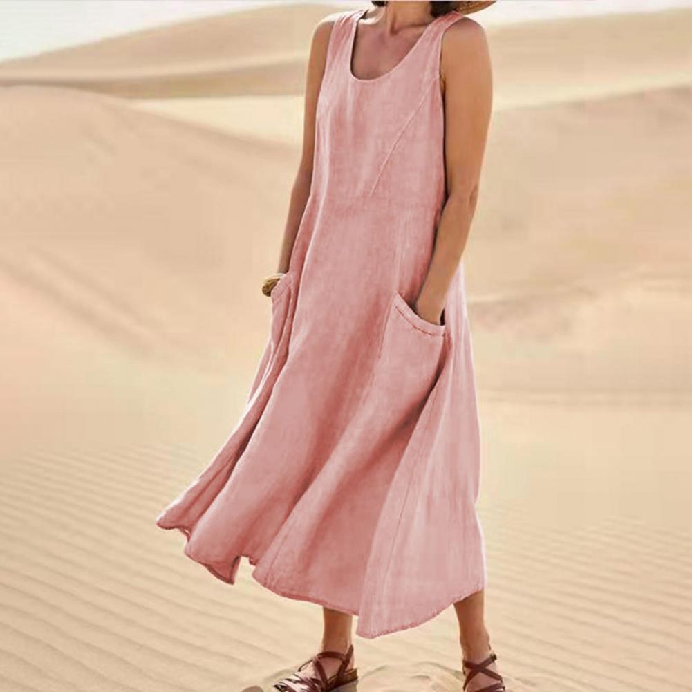 Marie – Langes ärmelloses Kleid mit Taschen