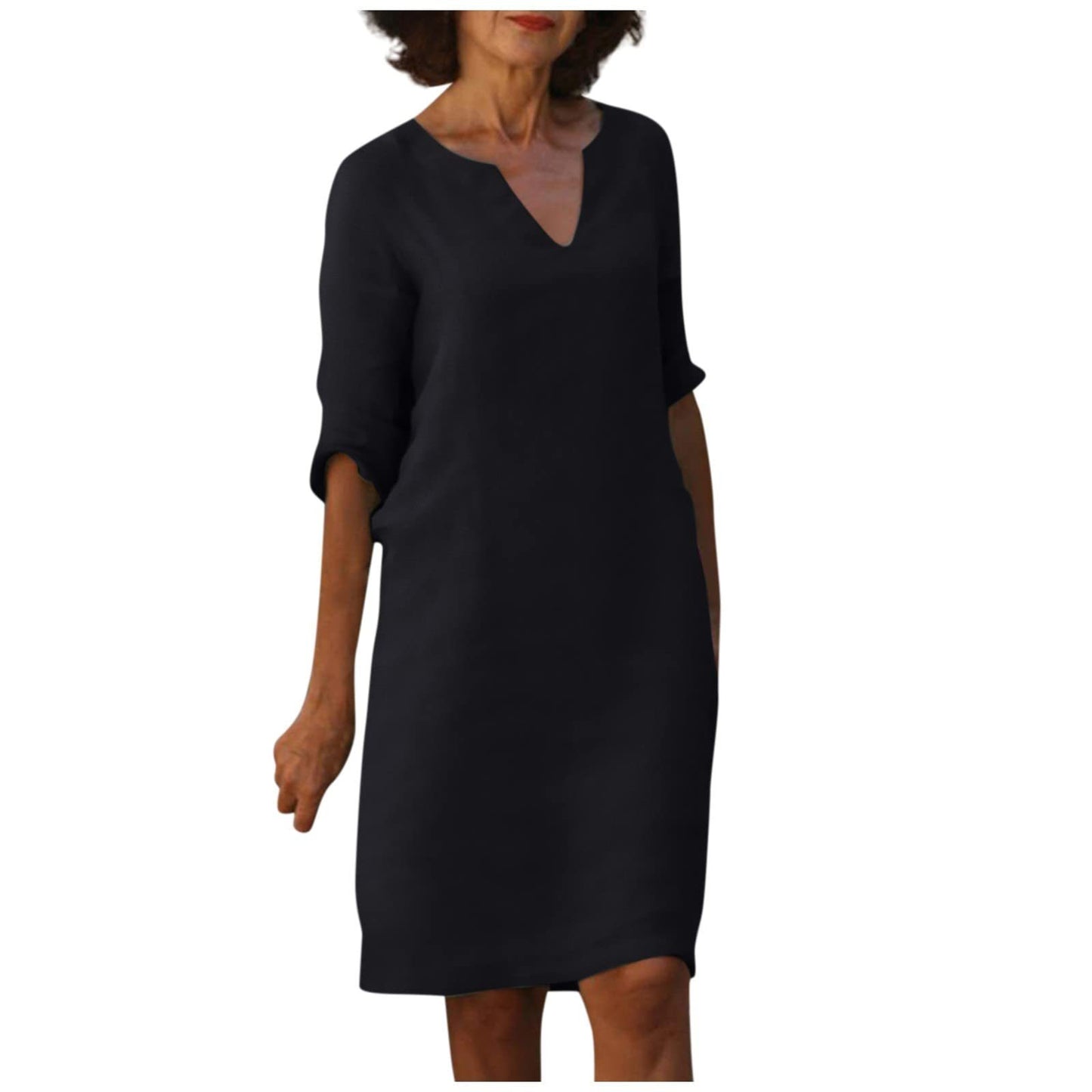 Abigail – Retro Sommerkleid aus Baumwolle und Leinen mit V-Ausschnitt