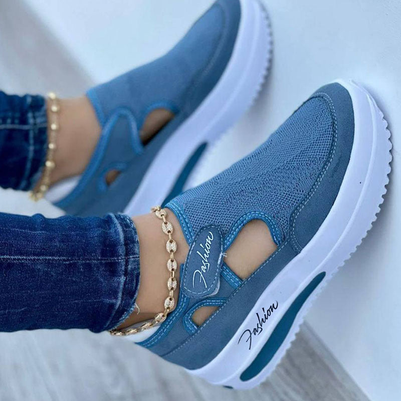 Damen Komfort Plateau Sneaker – Modische Freizeitschuhe mit Cut-Outs und Atmungsaktivem Mesh, Alltag & Spaziergänge