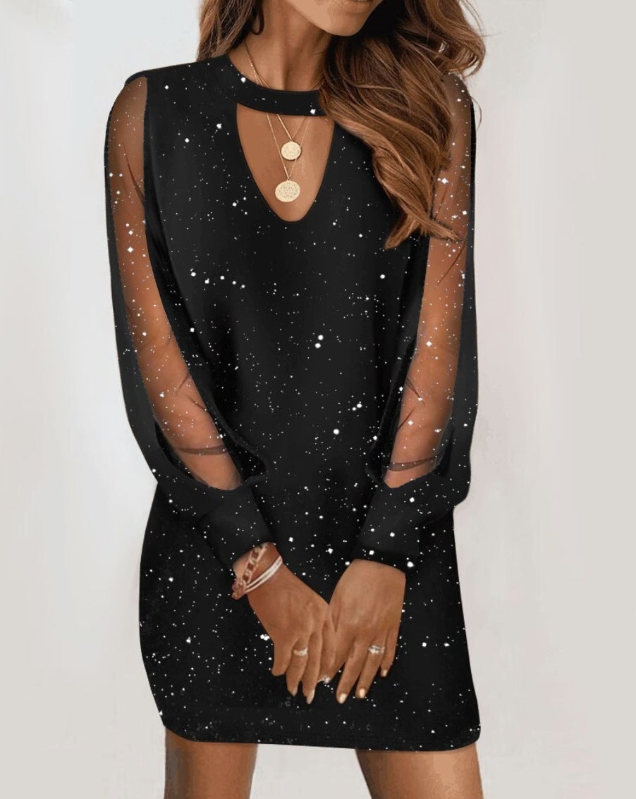Tamara – Langärmliges V-Ausschnitt Kleid mit Spitzen-Einsätzen für Damen