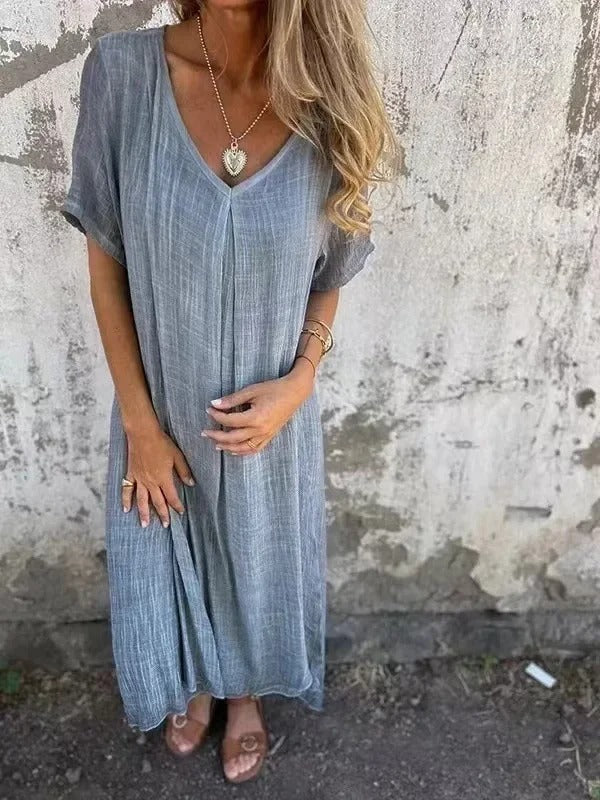 Ann – Damen V-Ausschnitt Maxikleid mit lockerer Passform