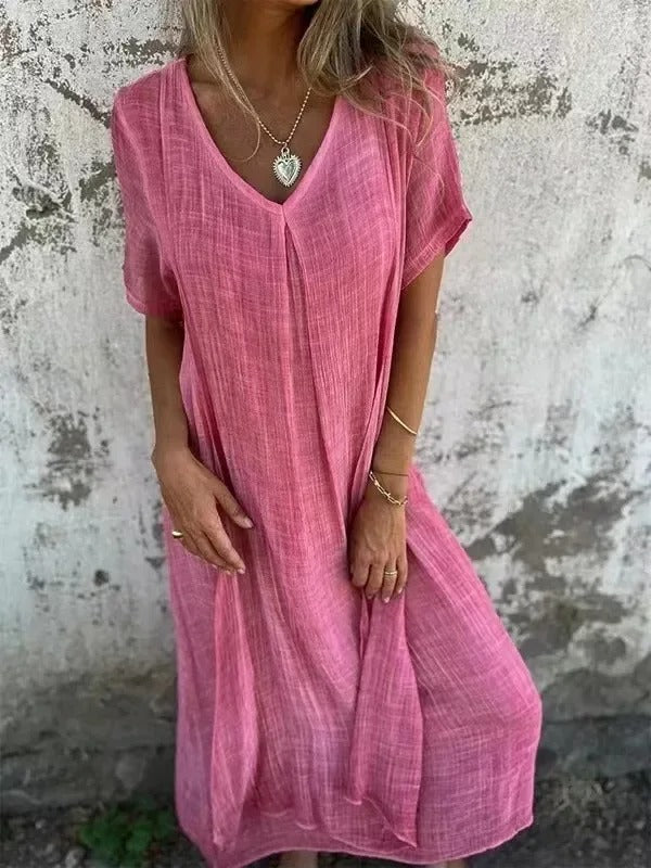Ann – Damen V-Ausschnitt Maxikleid mit lockerer Passform