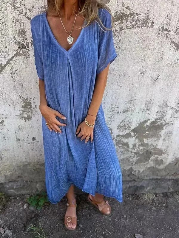 Ann – Damen V-Ausschnitt Maxikleid mit lockerer Passform