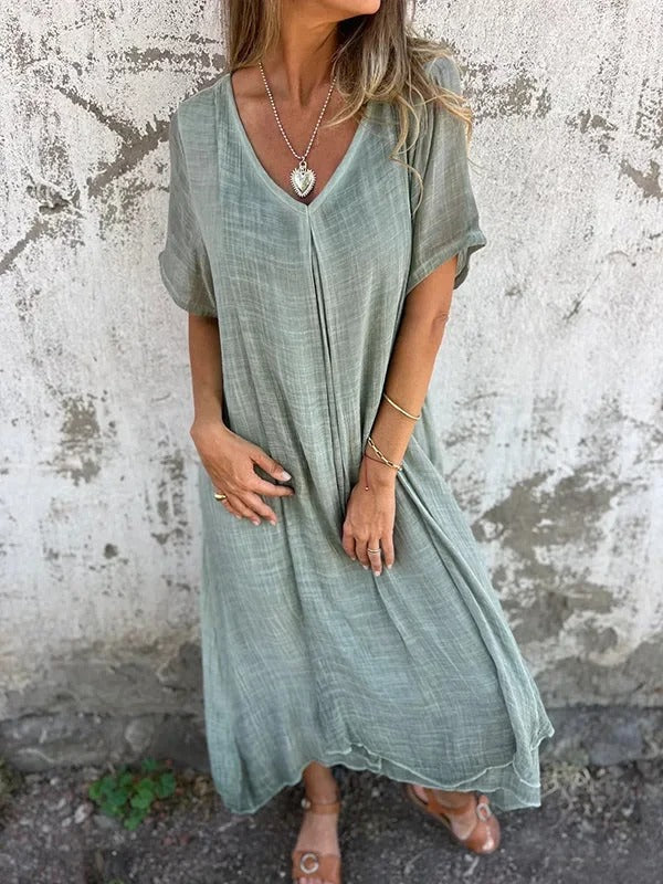 Ann – Damen V-Ausschnitt Maxikleid mit lockerer Passform