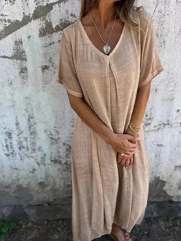 Ann – Damen V-Ausschnitt Maxikleid mit lockerer Passform