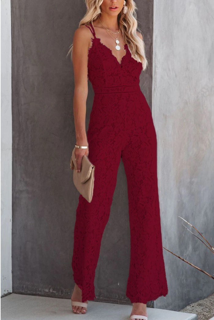 Lauren – Ärmelloser Spitzen-Jumpsuit in Einfarbigem Design