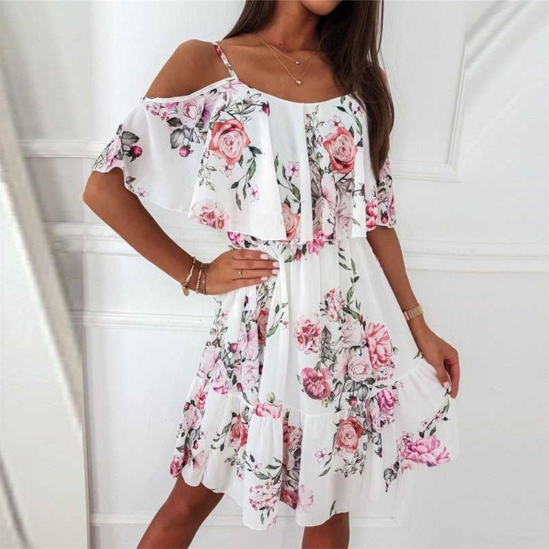 Tanya – Blumenbedrucktes Rüschensuspenders Kleid für Damen