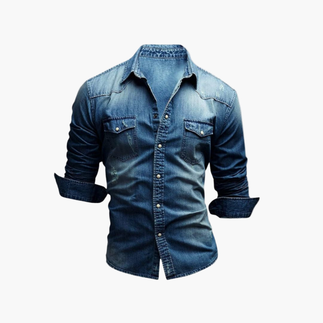 Herren Denim Westernhemd mit Druckknöpfen – Klassischer Stil für Alltag & Freizeit