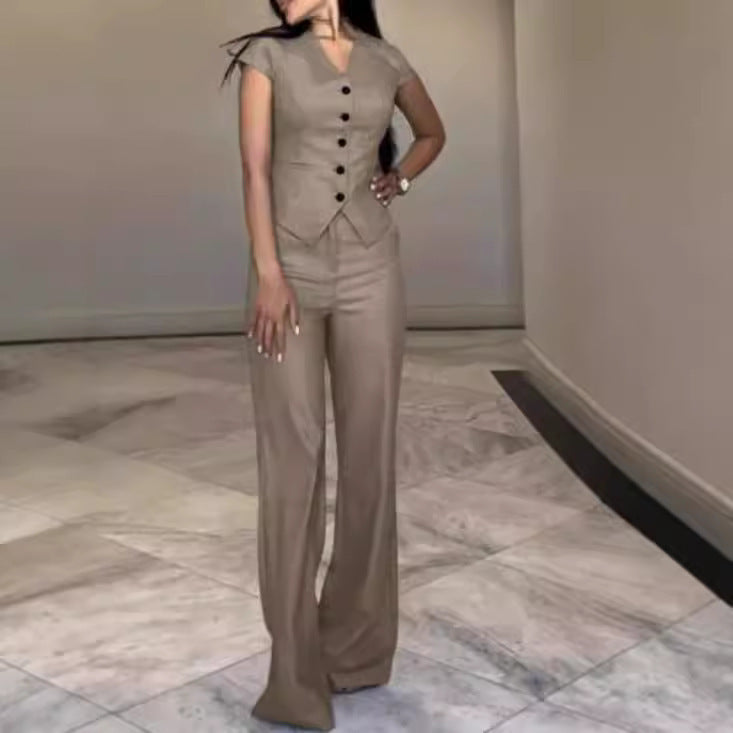 Catherine – V-Ausschnitt Top mit Geraden Hosen