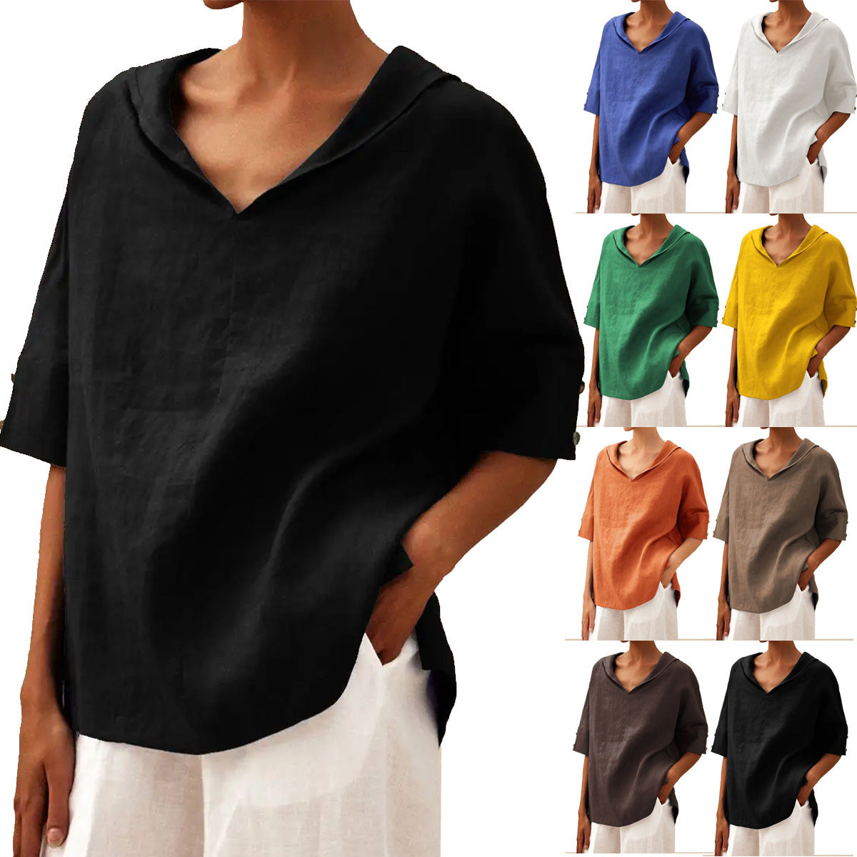 Damen Leinen Halbarm Bluse für Büro und Freizeit – Legerer Komfort, Eleganter Look