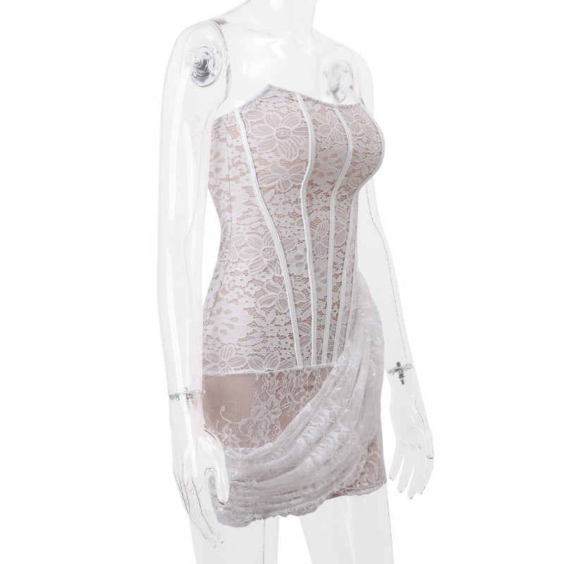 Kathleen – Strapless Spitzenkleid für Frauen mit sexy schmalem Rock und Rücken-Schnürung
