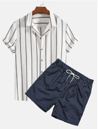 Herren Sommer Set – Modernes Kurzarm-Hemd mit Print & Shorts, Freizeit Outfit, Lässig