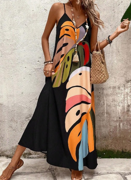 Dawn – Modisches, farbenfrohes Maxikleid mit Blattdruck