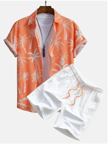 Herren Sommer Set – Modernes Kurzarm-Hemd mit Print & Shorts, Freizeit Outfit, Lässig