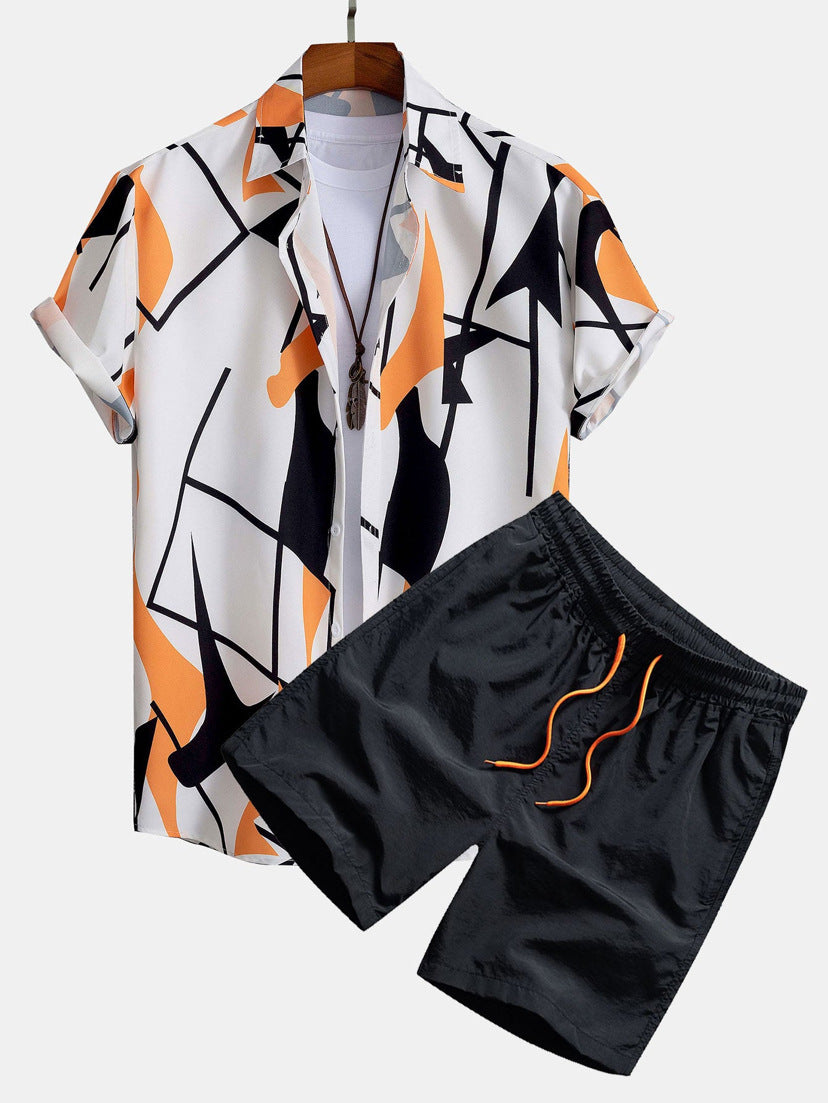 Herren Sommer Set – Modernes Kurzarm-Hemd mit Print & Shorts, Freizeit Outfit, Lässig