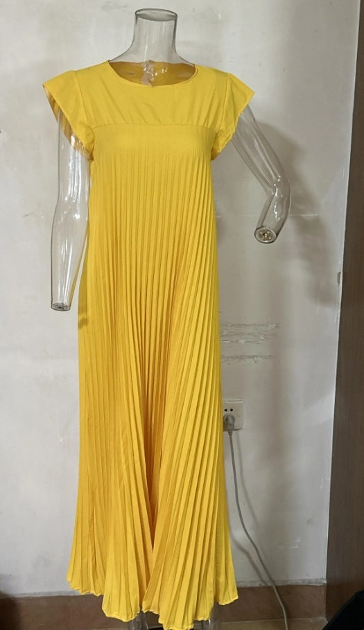 Adele – Kurzes ärmelloses, langes Kleid mit Falten und Rundhalsausschnitt