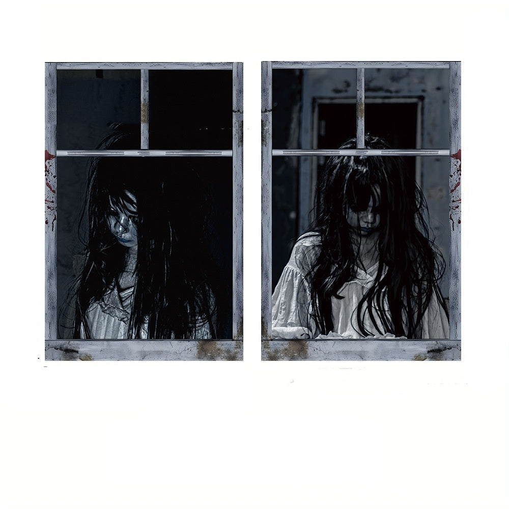 Halloween Fensterdeko – Gruselige Nonnenfigur für Spukhaus & Party