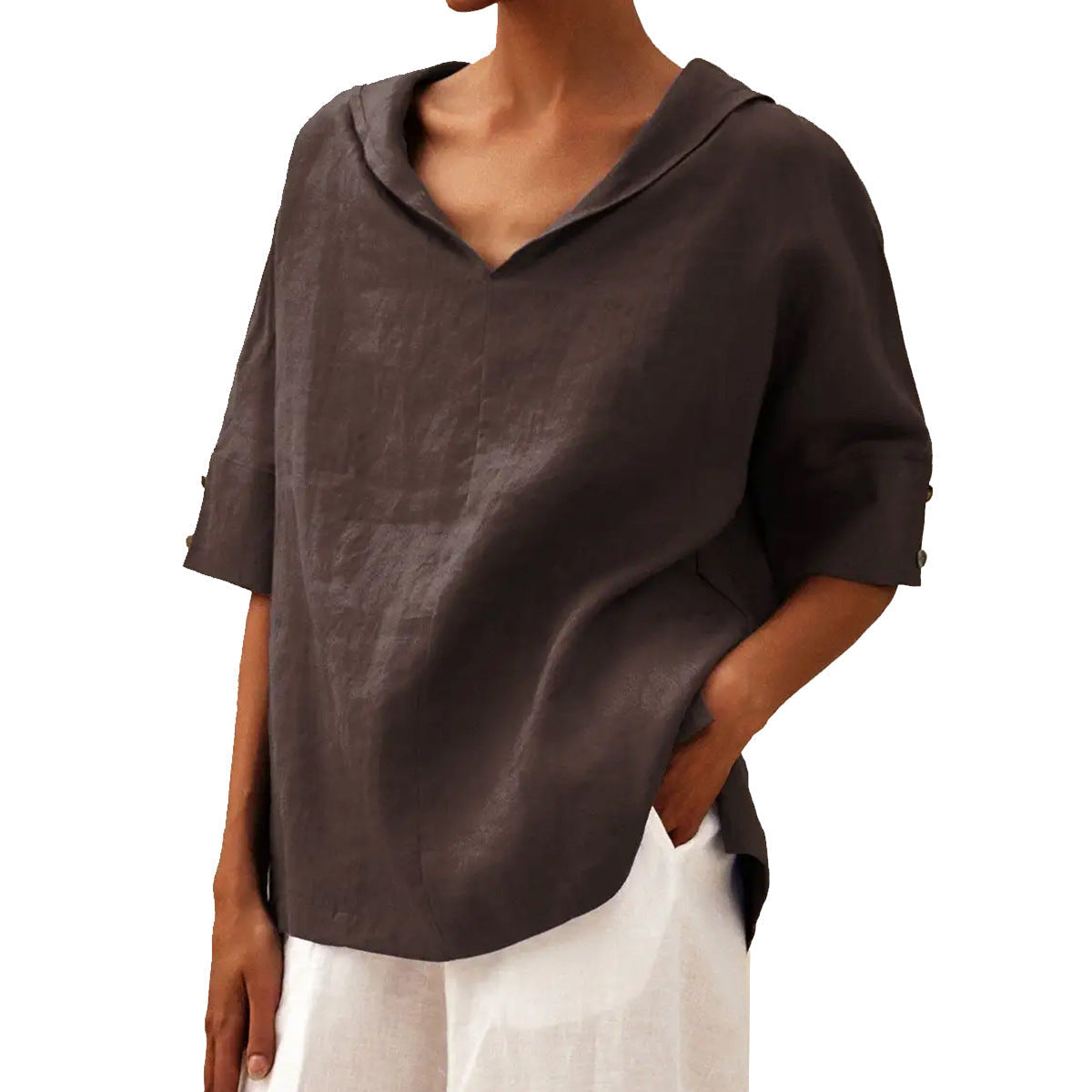 Damen Leinen Halbarm Bluse für Büro und Freizeit – Legerer Komfort, Eleganter Look