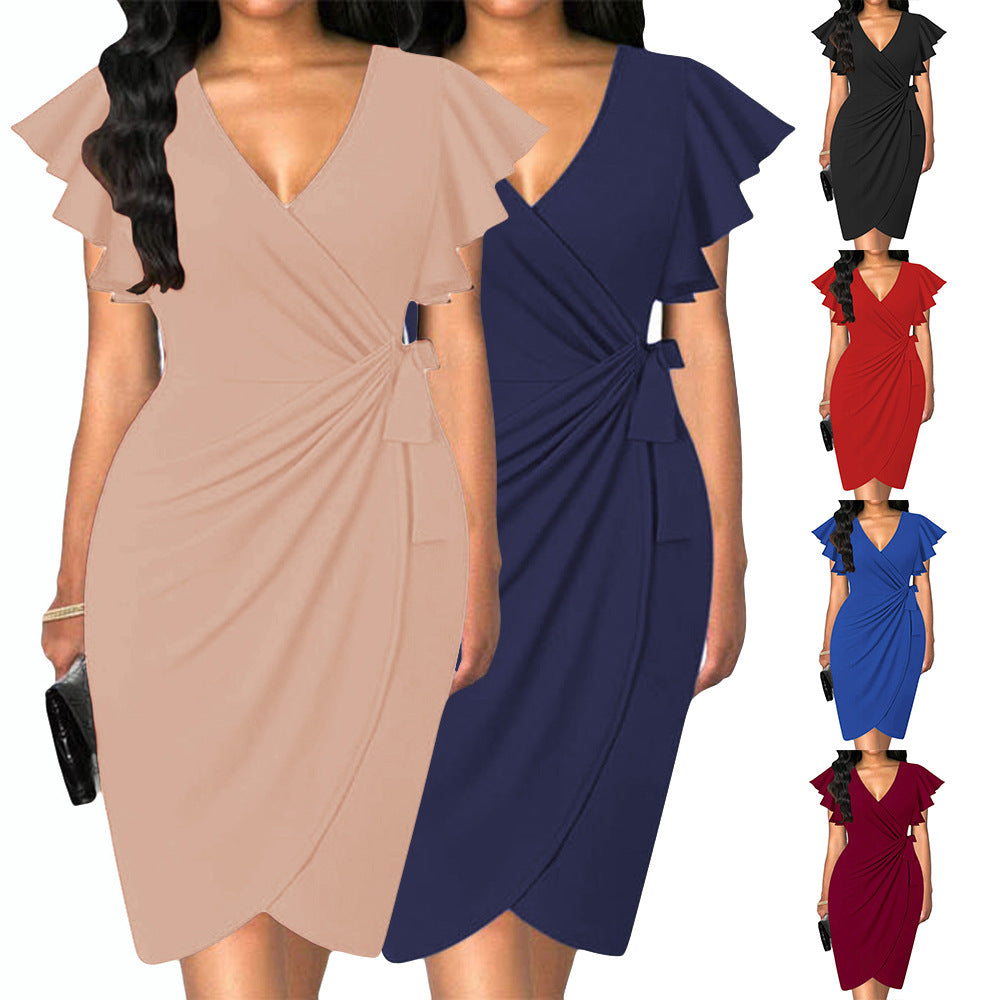 Alice – Enges V-Ausschnitt Kleid mit Glockenärmel